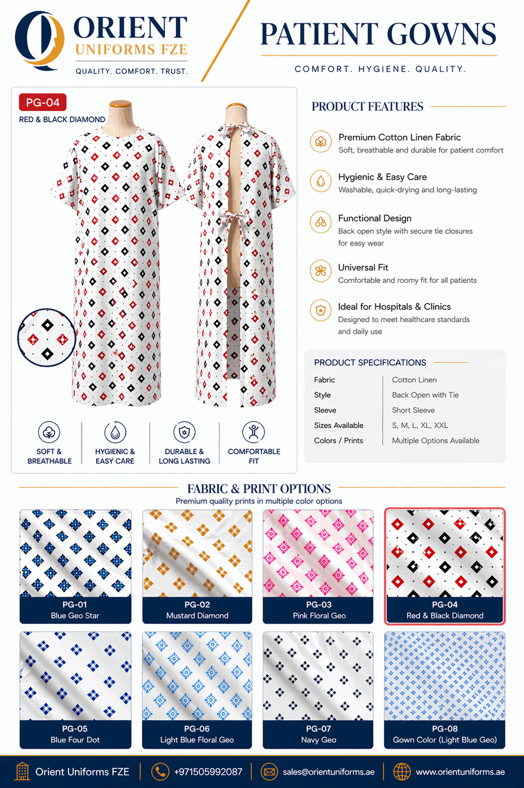 Printed White And Multicolor Patient Gown