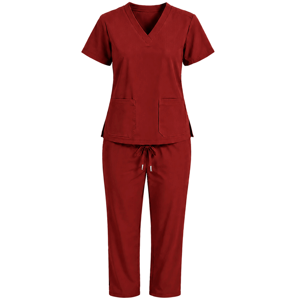 Brick Red Colour Scrub Suit for UAE commercial textile supply