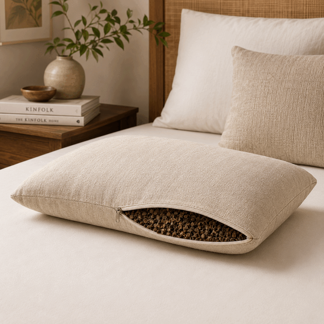 Beige Buckwheat Hull Pillow for UAE commercial textile supply