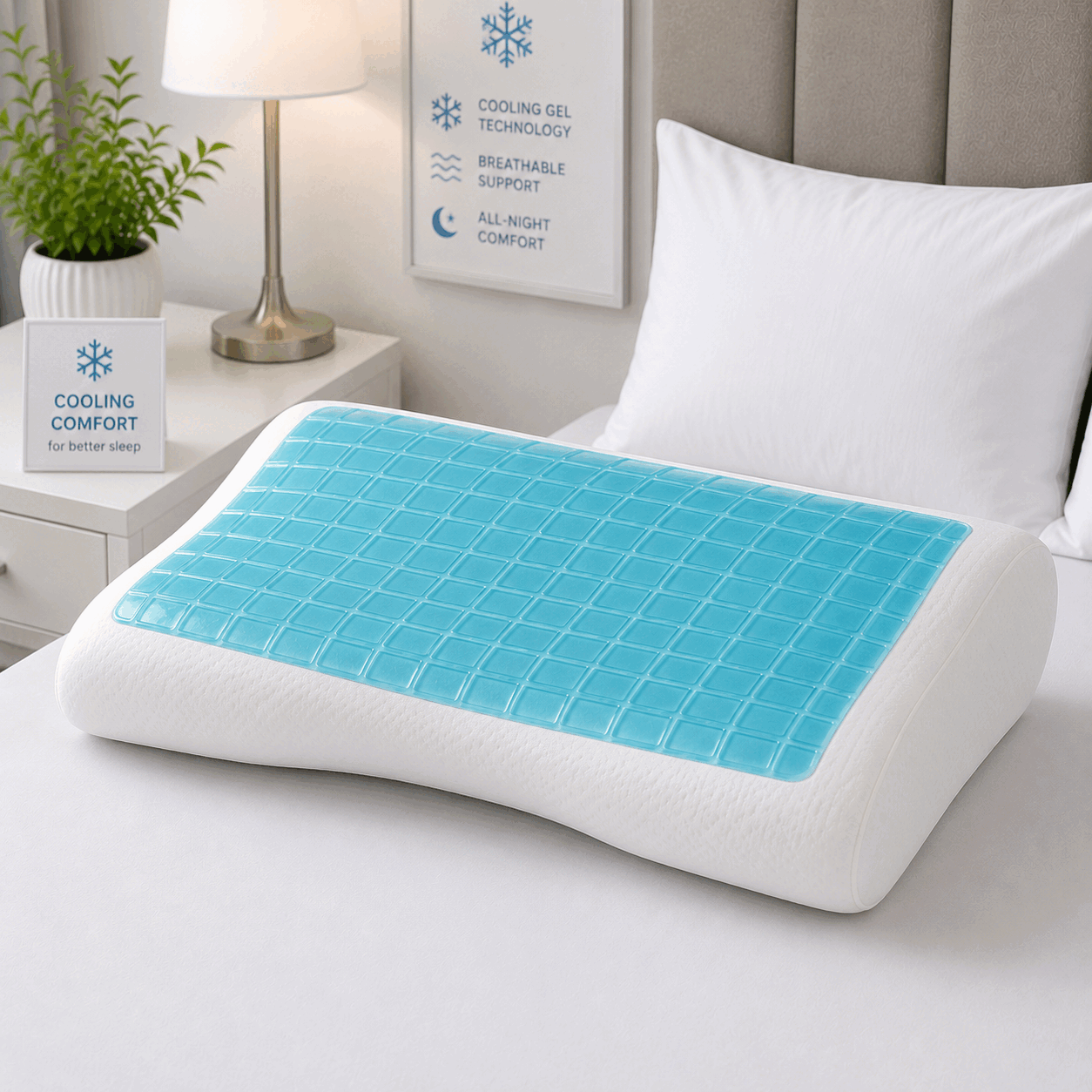 Blue Gel Cooling Memory Foam Pillow for UAE commercial textile supply