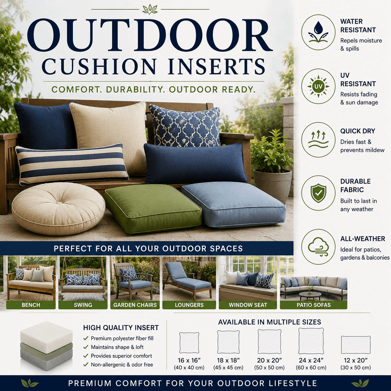 Outdoor Cushion Inserts for UAE commercial textile supply