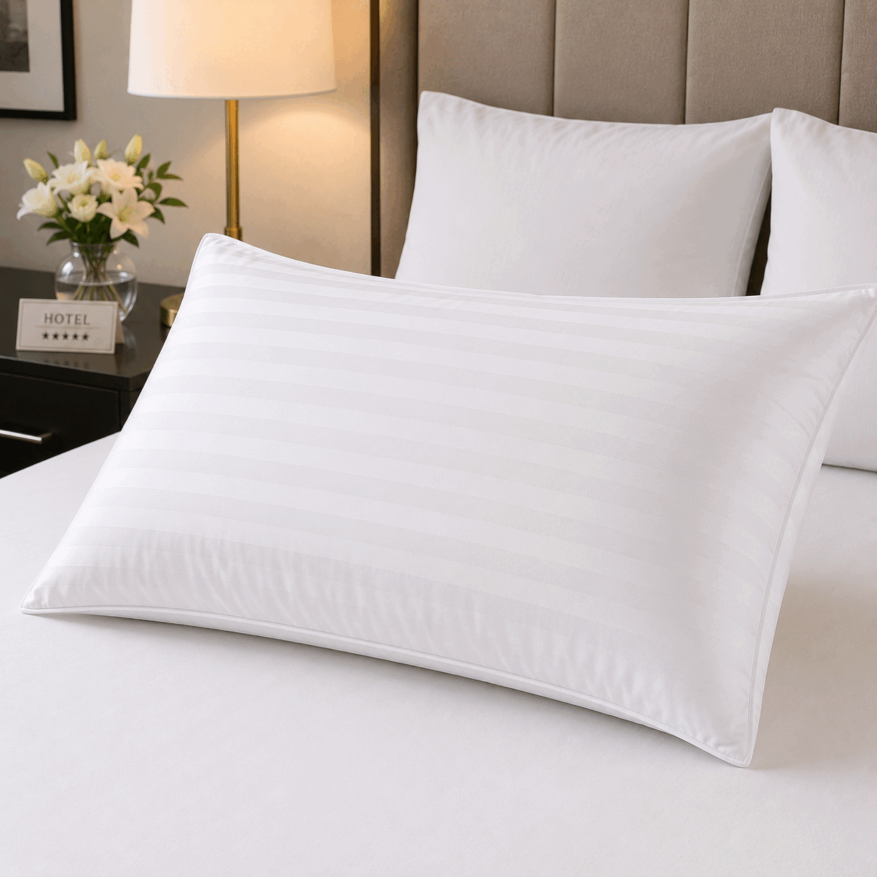 White Striped Hotel Bed Pillow for UAE commercial textile supply