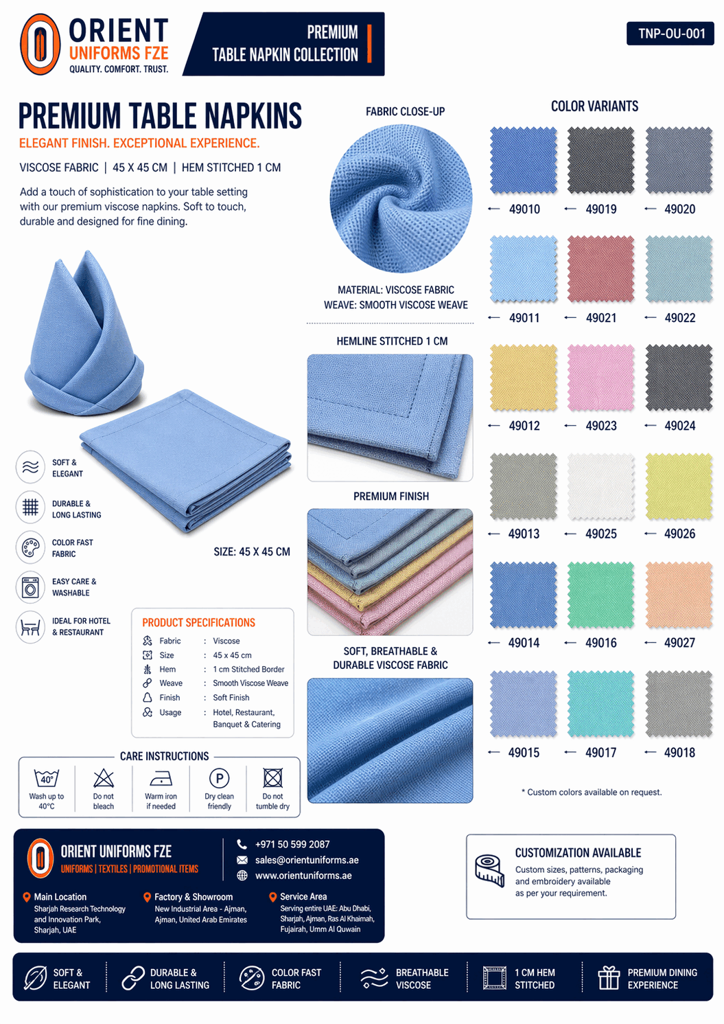 Light Blue Cotton Table Cloth