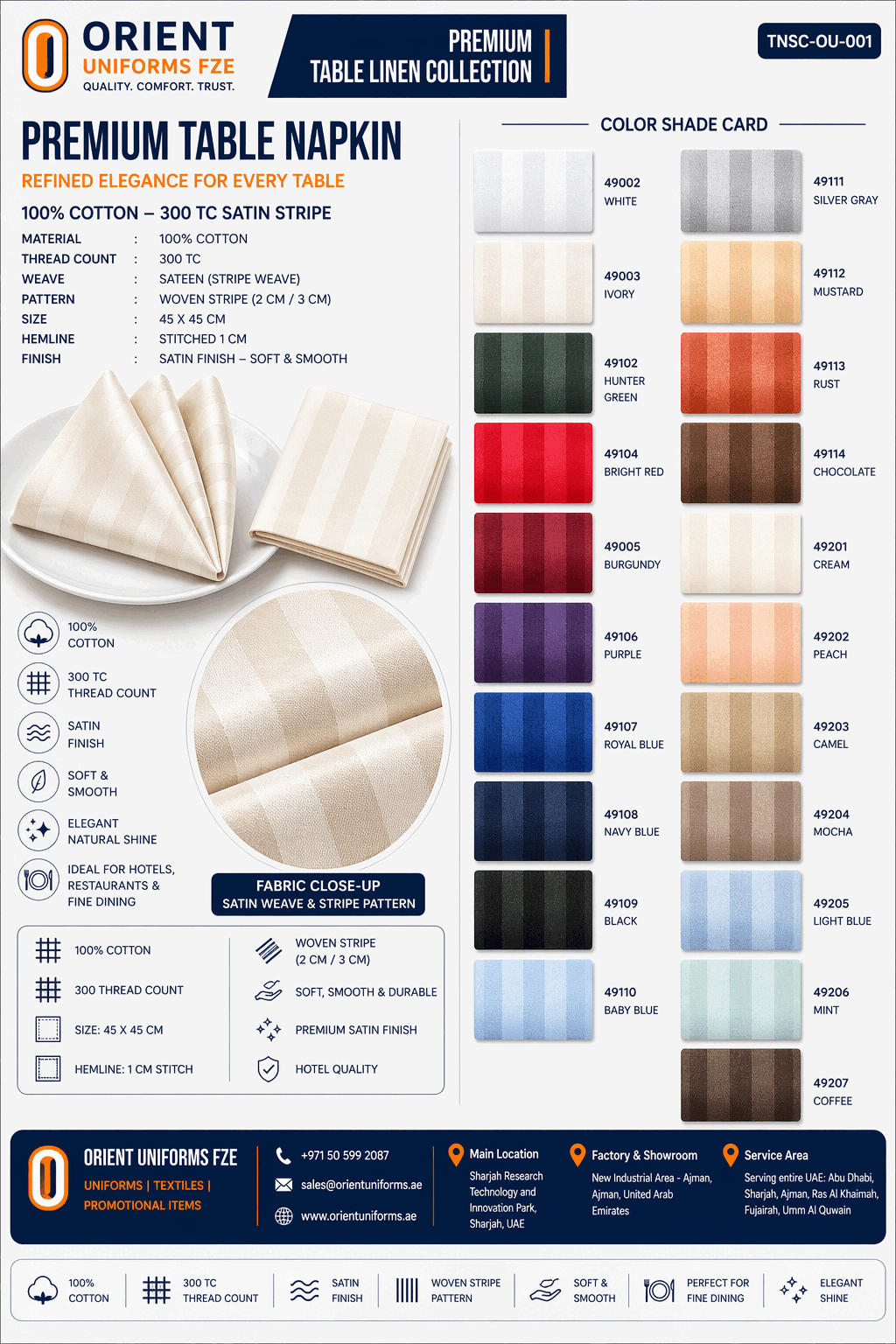 White Hotel Table Cloth Shade Card
