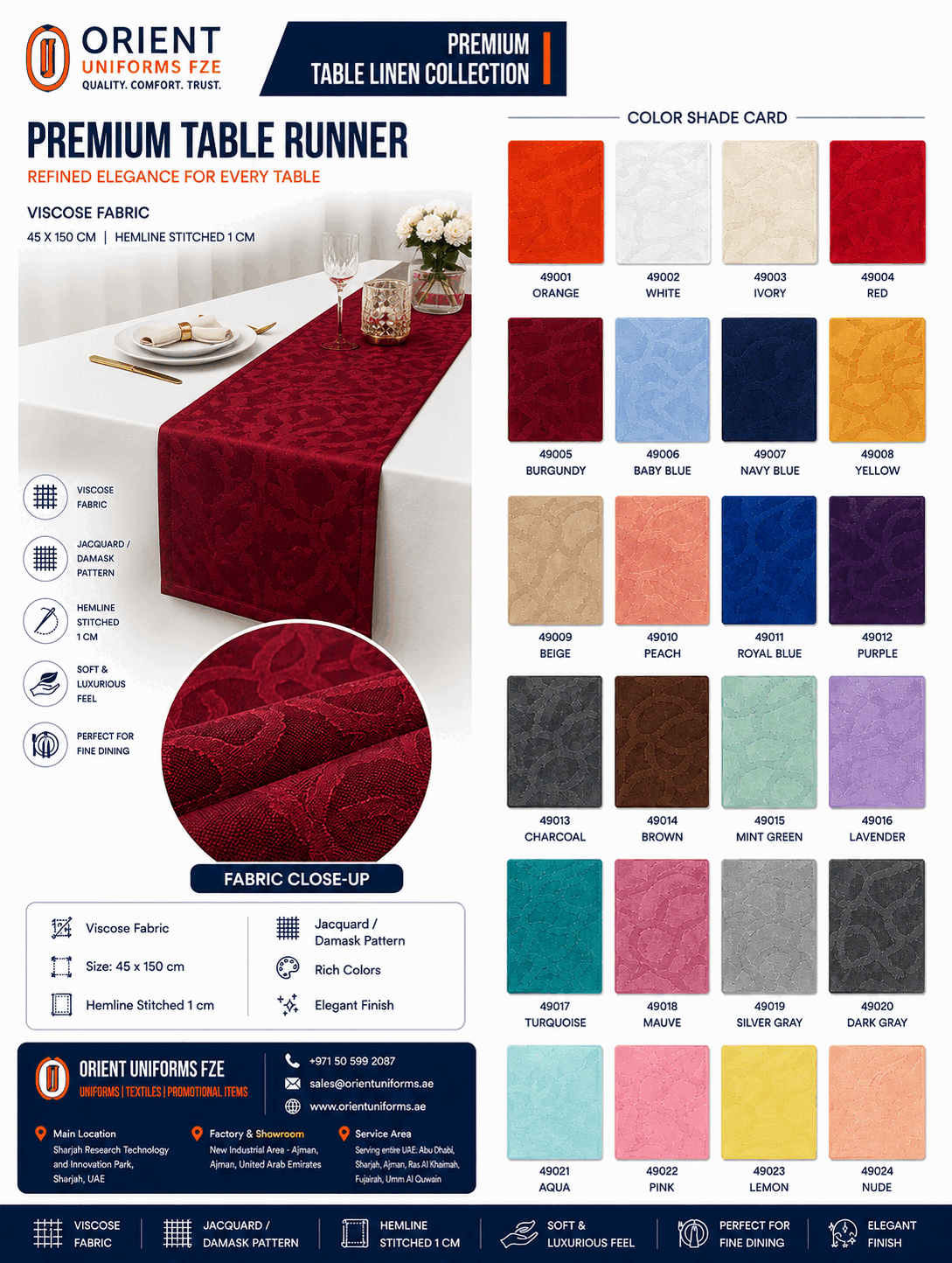 Table Runners Marble Engraved Collection for UAE commercial textile supply
