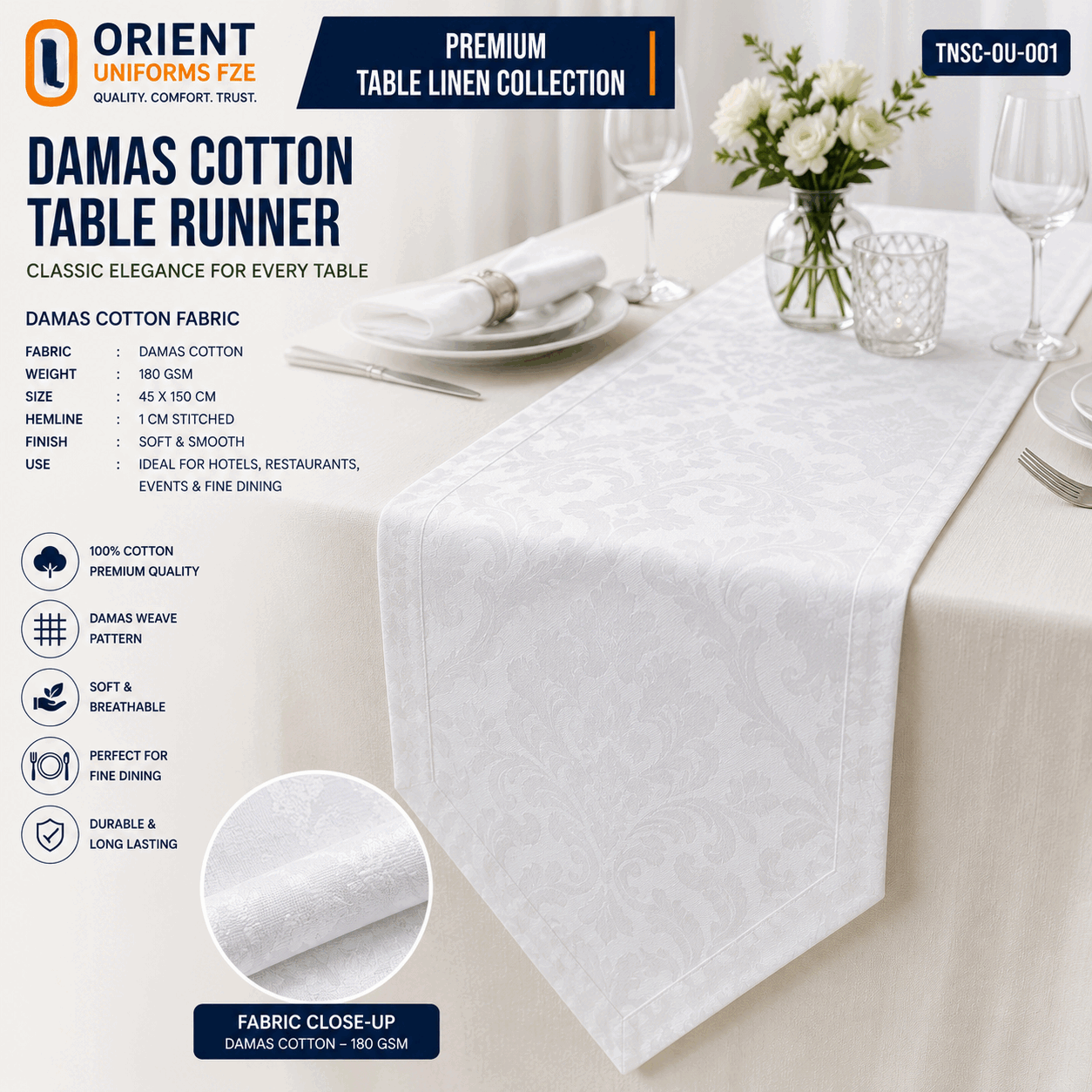 White Table Runners For Hotels for UAE commercial textile supply
